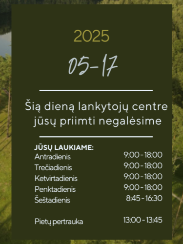 INFORMACIJA DĖL LANKYTOJŲ CENTRO DARBO GEGUŽĖS 17 D.