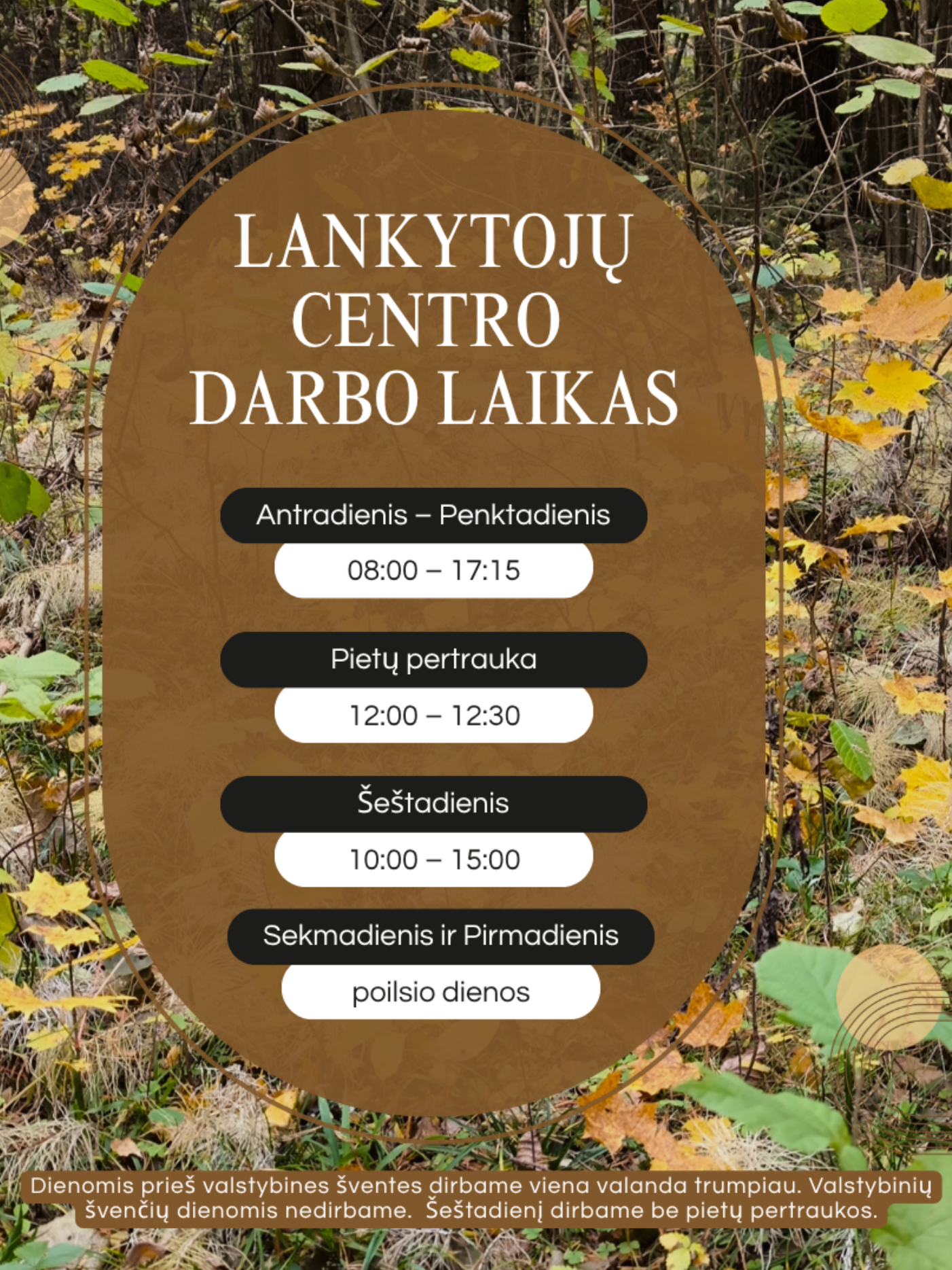 KEIČIASI SIRVĖTOS REGIONINIO PARKO LANKYTOJŲ CENTRO DARBO LAIKAS